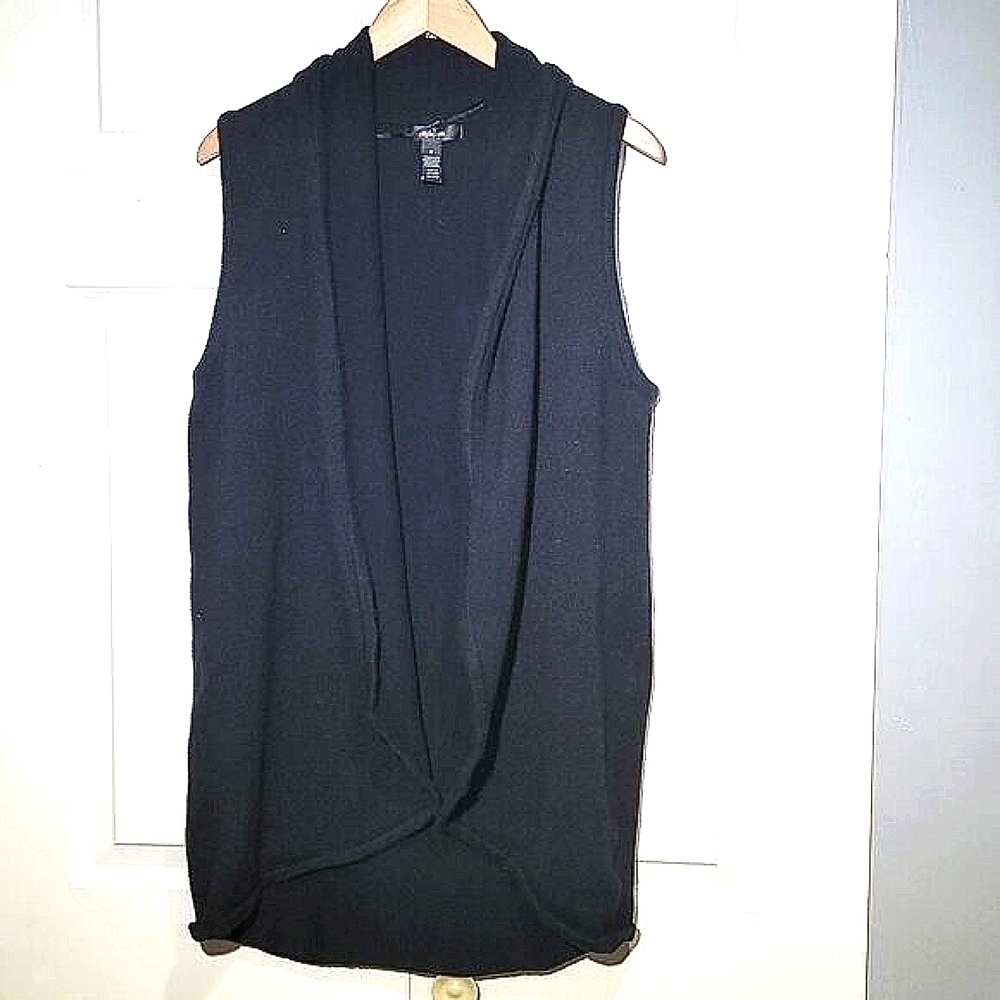 Style & Co. Women's Waterfall Long Black Sleeveless Cardigan Sweater